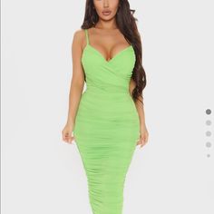 Lime Green Spaghetti Strap Blessed Wednesday, Mesh Midi Dress, Dresses Fashion Nova, Green Dresses, Ruched Midi Dress, Fashion Nova Dress, Fashion Nova Dresses, Stylish Clothes For Women, Mini Sweater Dress