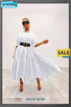 Long Sleeve Pleated Button Down Shirts Dresses White Button-up Solid Color Shirt Dress, White Button-up Shirt Dress, White Solid Color Button-up Shirt Dress, Chic White Solid Color Shirt Dress, White Elegant Shirt Dress, Button Down Shirt Dress, Button Down Shirts, Button Downs, Down Shirt