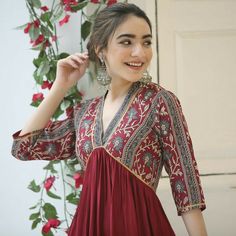 Alia Cut Dress, Shirt Styling Ideas, New Suit Design, Alia Cut, Fall Fashion Inspiration, Maroon Fabric, Simple Kurta Designs