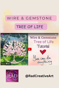 a tree with pink flowers on it and the words wire & gemstone tree of life