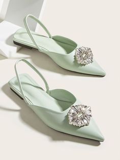 Elegant Shoes Flat, Mint Green Shoes, Embellished Shoes, Bridal Shoes Flats, Stunning Shoes, Women Flats, Chic Shoes