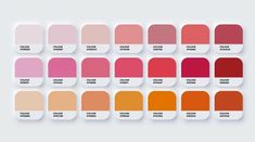 the color chart for different shades of red, orange, pink and green with text that says