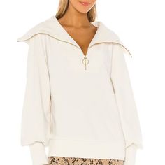 Brand New With Tags Varley Vine Sweatshirt - Ivory With Gold Hardware Chic White Long Sleeve Sweatshirt, Half Zip Sweatshirt, Half Zip Sweaters, Fall Sweatshirt, Women's Wardrobe, Zip Sweater, Casual Pullover, Fall Outfits Women, Zip Sweatshirt