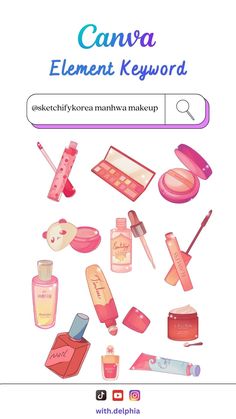 an advertisement with cosmetics and makeup products on it's back cover, which reads canna element keyword