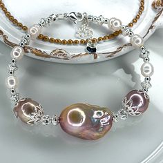 Handmade By Me Freshwater Flameball Baroque Pearl Metallic Gold Pink Bracelet Sb805bm Luxury Baroque Pearl Bracelet With Pearl Charm, Metallic Pink, Pink Bracelet, Baroque Pearls, Sell Handmade, Metallic Gold, Womens Jewelry Bracelets, Fresh Water, Gold Metal