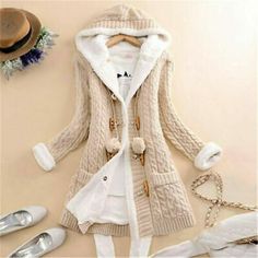 ad eBay - Women's Warm Hooded Knit Sweater Cardigan Coat Long Sleeve Outwear Winter Jacket - Buy Now, click the link (eBay) Knit Sweater Coat, Long Coat Women, Diy Hat, Knitted Hood, Thick Sweaters, Fall Coat, Knitted Coat, Warm Blankets, Hooded Coat