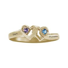 Two jewel accented hearts are intertwined in a symbol of love and devotion to bring you the Loving Promise ring by Keepsake Family Jewelry. Complete this sweet ring with two names and the birthstones of your choice. This lovely personalized memento makes a beautiful promise or mom's ring. Size: One Size. Color: Metallic. Gender: female. Age Group: adult. Double Heart Jewelry With Accent Stones For Anniversary, Anniversary Multi-stone Heart Cut Rings, Heart Cut Multi-stone Anniversary Rings, Double Heart Birthstone Ring For Anniversary, Double Heart Birthstone Ring For Promise, Promise Ring With Birthstone And Double Heart, Gold Heart Ring With Accent Stones For Promise, Yellow Gold Heart Ring With Accent Stones For Promise, Multi-stone Rings For Anniversary On Valentine's Day