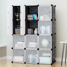 PRICES MAY VARY. Excellent Design: This modular shelving made up of translucent white doors and black panels with curly patterned, simple design can match any house decoration style. With door magnets and door connector, you can close the wardrobe door tightly and more easily to open. Environmentally Friendly: PP plastic panel, plastic connector all make from eco-friendly material, chemical-free, safe to your family ,and it is strong enough to handle whatever you throw at it. this portable stora Wardrobe Cabinet Bedroom, Diy Cube Storage, Plastic Wardrobe, Armoire Diy, Closet Storage Cabinets, Portable Shelves, Portable Wardrobe Closet, Organizer Clothes, Minimalist Nightstand