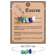 PRICES MAY VARY. ♉Taurus(4.20-5.20): Crystals specially selected for Taurus, maximizing natural talents and balance. The Taurus necklace and bracelet includes Malachite, Aventurine, Emerald, Lapis Lazuli, Rose Quartz. Please refer to the card to reveal how each stone works with Taurus energy 💝Size & Material: 16 ''(2'' extended adjustable chain) with lobster clasp; Zodiac necklace can be adjusted to fit most people. Material: Zodiac Sign Choker Necklace and Bracelet made of natural raw crystals Lightworker Spirituality, Taurus Energy, Taurus Necklace, Astrology Jewelry, Crystals Necklace, Raw Crystals, Zodiac Necklace, Crafty Gifts, Jewelry Birthday