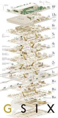 an architectural diagram shows the various sections of a building that are connected to each other