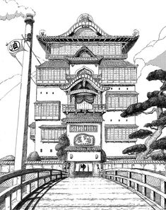 a black and white drawing of a building