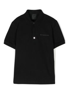 black cotton piqué weave embroidered logo at the chest signature 4G motif polo collar front button placket short sleeves straight hem Designer Cotton Polo Shirt With Short Sleeves, Luxury Cotton Short Sleeve Polo Shirt, Luxury Short Sleeve Polo Shirt, Designer Black Cotton Polo Shirt, Black Cotton Polo Shirt, Designer Collared Polo Shirt With Logo, Designer Cotton Collared T-shirt, Black Cotton Polo Shirt With Polo Collar, Classic Collared Polo Shirt With Logo