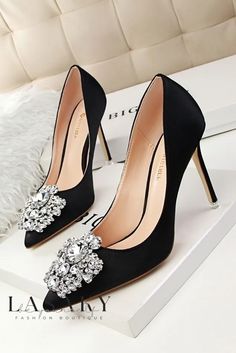 Lasaky - Elegant Bridal Stiletto Heels featuring Pointed Toe and Dazzling Rhinestone Embellishments for Women Special Occasion Shoes, Bridal Wedding Shoes, Embellished Heels, Wedding Shoes Heels, Womens Stilettos, Black Pumps Heels, Super High Heels, Satin Pumps, Pu Heels