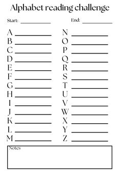 the alphabet reading challenge is shown in black and white