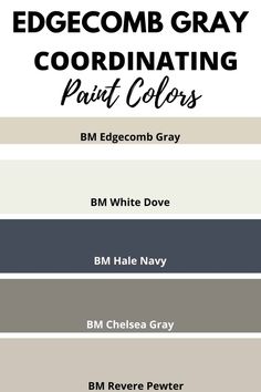 the color scheme for an interior painting project with different colors and text that reads, bedroom gray