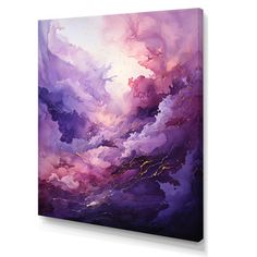 an abstract painting in purple and white with gold accents on the bottom part of it