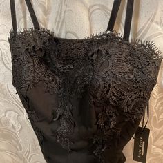 Nwt. Bodysuit With Black Lace. Size M Armpit To Armpit 14” Length 23” Black Sleeveless Bodysuit For Evening, Black Bodysuit, Black Lace, Womens Tops, Lace, Women Shopping, Black, Color