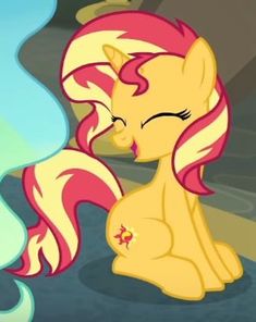 the pinkie pony is sitting down with its eyes closed and her hair blowing in the wind