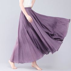 "you can wear it as a casual skirt for travelling, having a picnic with your friends, dating and shopping, Perfect for lazy days that you want to sustain a chic and stylish appearance. More Color https://etsy.me/3NCvDfe DETAIL * 75% linen, 25% cotton * Cotton liner * Elastic waistband * Without pockets * pleated waist detail * Plus size skirt * Circle skirt * Perfect summer spring skirt * Dry clean * The model is 170cm (5′7″) tall with a 80cm (31.5\") bust, 66cm (26\") waist. She is wearing the Solid Flared Beach Skirt, Solid Color Flared Beach Skirt, Purple Flared Skirt For Summer, Summer Purple Flared Skirt Bottoms, Solid Pleated Beach Skirt, Solid Color Pleated Beach Skirt, Non-stretch Purple Skirt For Spring, Spring Non-stretch Purple Skirt, Purple Non-stretch Skirt For Spring