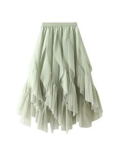 A-Line Loose Elasticity Gauze Pleated Solid Color Split-Joint Skirts GREEN-One_size Aurora Skirts, Prom Skirt, Gonna In Tulle, Skirt Streetwear, Gauze Skirts, Fishnet Dress, Tulle Maxi Skirt, Tulle Midi Skirt, Layered Tulle Skirt