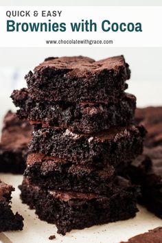 three chocolate brownies stacked on top of each other