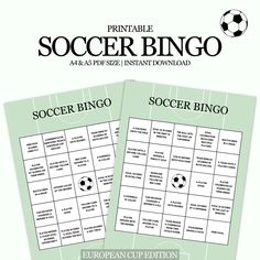 the printable soccer bingo game is shown