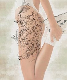 Tattoo Bein Frau, Tato Geisha, Side Thigh Tattoos, Dragon Tattoo For Women, Muster Tattoos, Hip Tattoos Women, Thigh Tattoos Women, Spine Tattoos