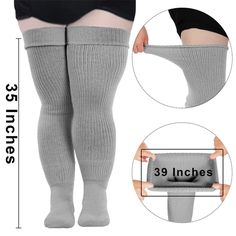 Womens Plus Size Thigh High Socks-Grey Plus Size Thigh High Socks, Thigh High Socks Plus Size, Plus Size Thigh, Thigh Garter, Thigh High Sock, Plus Size Tights, Lace Stockings, Slouch Socks, Over The Knee Socks