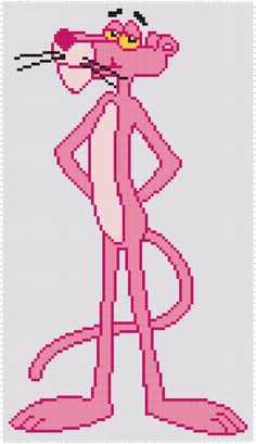 a pink cartoon character is shown in the cross stitch pattern, and it looks like he has