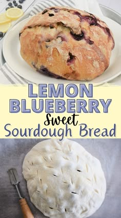 lemon blueberry sweet sourdough bread on a plate