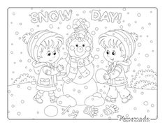 Winter Coloring Pages Children Building Snowman Snowing Seasons Coloring Pages, Winter Season Images, Feeding Birds In Winter, Coloring Pictures For Kids, Snowman Coloring Pages, Christmas Card Messages