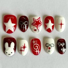 miffy nail inspo Red Contrast Color, Cute Red Nails, Nail Polish Jewelry, Band Nails, Punk Nails, Voucher Code, Goth Nails, Pretty Gel Nails, Really Cute Nails