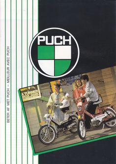 an advertisement for a motorcycle with two people on it