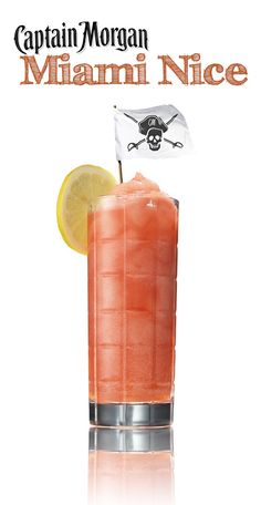 the captain morgan cocktail is garnished with a lemon slice and a pirate flag