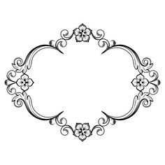 an ornate black and white frame with flowers on the edges, in the shape of a heart