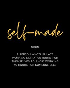 the words self made written in gold on a black background with an image of a woman's face