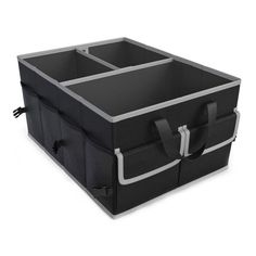 an image of a black and grey storage box with two dividers on the sides