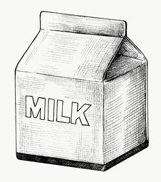 a drawing of a milk carton with the word milk on it