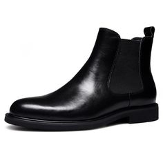 Elevate your style with our premium handmade men's cow leather chelsea dress boots. crafted with utmost precision, these boots exude timeless elegance and offer unparalleled quality, making them a must-have addition to your wardrobe. Business Martin Boots With Leather Sole For Winter, Business Chelsea Boots With Round Toe For Winter, Classic Winter Chelsea Boots For Formal Wear, Winter Business Martin Boots With Leather Sole, Winter Business Chelsea Boots With Round Toe, Business Winter Chelsea Ankle Boots, Winter Business Chelsea Ankle Boots, Business Martin Boots With Leather Sole And Plain Toe, Formal Winter Chelsea Boots With Plain Toe