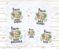 three baby onesuits with the words wild one, one mommy and an elephant on them