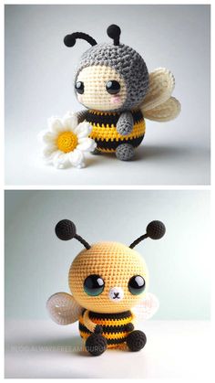 crocheted stuffed animals made to look like bees