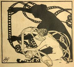 an old black and white drawing of a man on a film strip