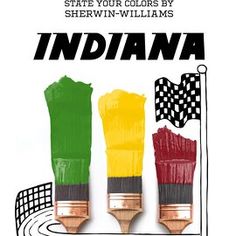 three paintbrushes with different colors on them and the words indiana written in black