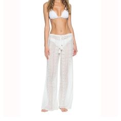 Brand New. Size Xs But They Fit Like A Small So They Are A Little Too Big For Me. Color Is Light Ivory/Off White. Mid-rise Pants For Beach In Summer, Mid-rise Summer Beach Pants, White Wide Leg Beachwear Bottoms, Chic Mid-rise Bottoms For Vacation, Fitted Mid-rise Bottoms For Vacation, Elegant Trousers For Beach, Elegant Beach Trousers, Elegant White Beach Bottoms, White High Waist Beachwear Pants