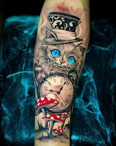 a cat with blue eyes and a top hat on his arm