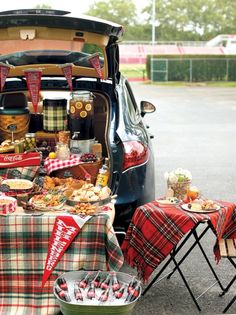 the trunk of a car filled with food