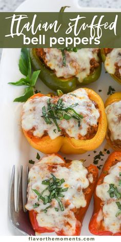 italian stuffed bell peppers on a plate with a fork