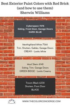 the exterior paint colors with red brick are shown in black, white, and brown