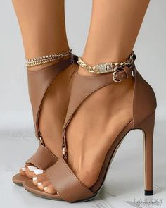 Lasaky - T-strap stiletto heels with buckle Estilo Chic, Brown Heels, Round Toe Heels, Valentino Studs, T Strap, Shoe Style, Strappy Sandals, Beautiful Shoes, Cute Shoes