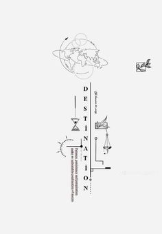 a drawing of a scale with the words destination on it and an image of a world map